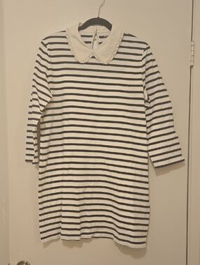 Kate Spade Striped Long Sleeve Dress with Peter Pan Collar - Black & White Sz XL